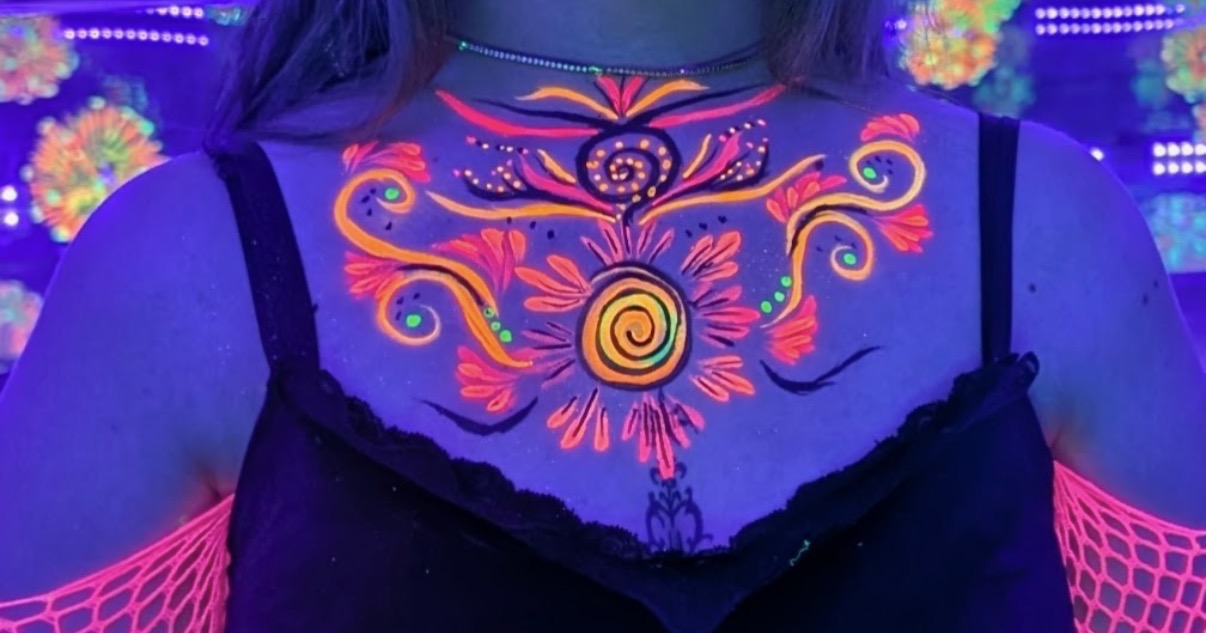 UV reactive chest florals under blacklight