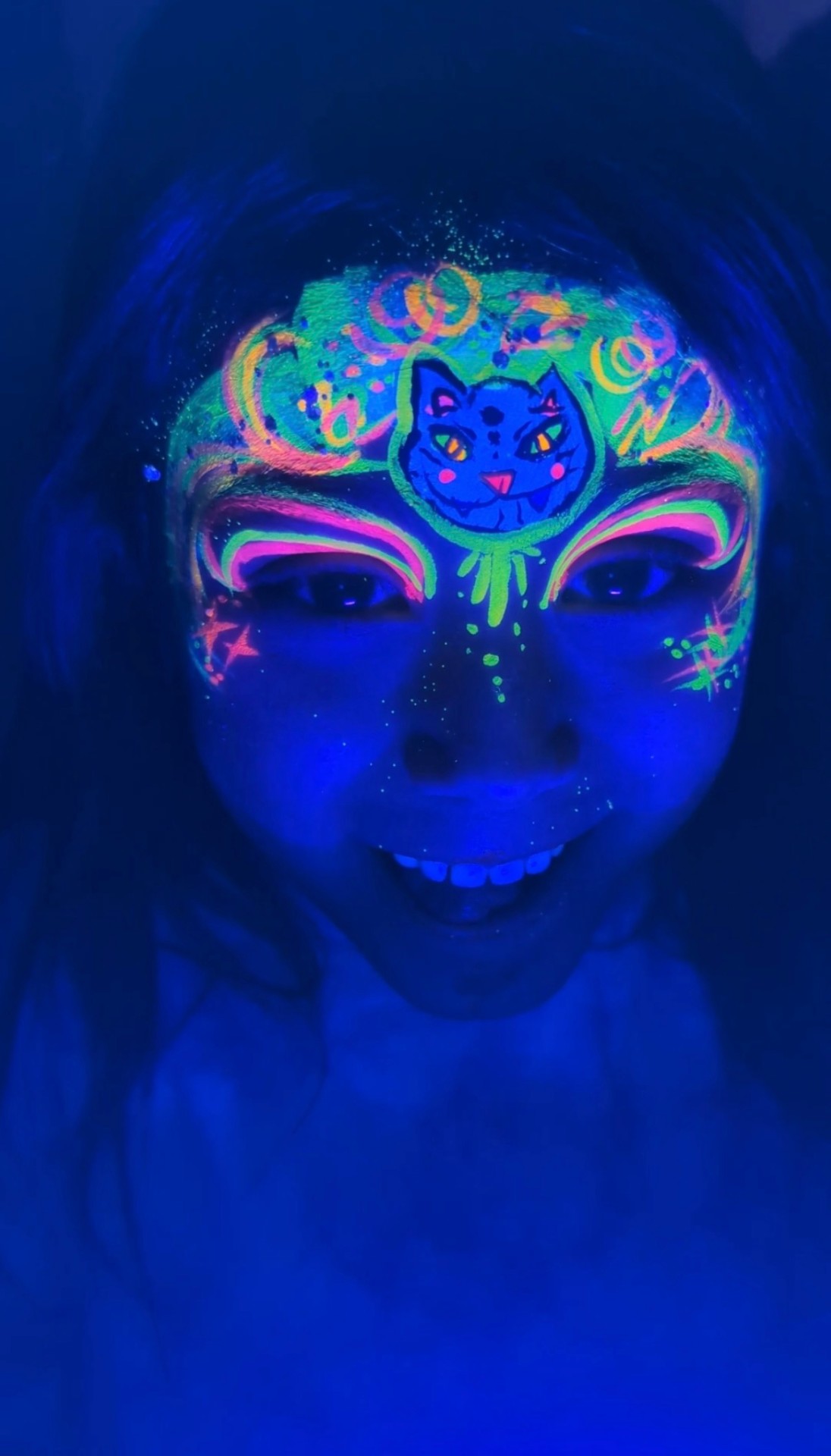 UV neon floral leg art in glow installation